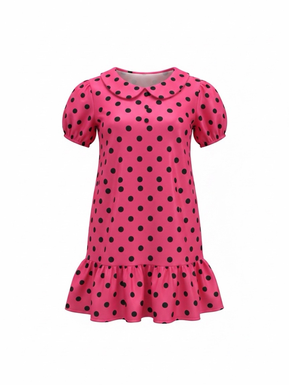 Girls Pink Polka Dot Peter Pan Collar Dress